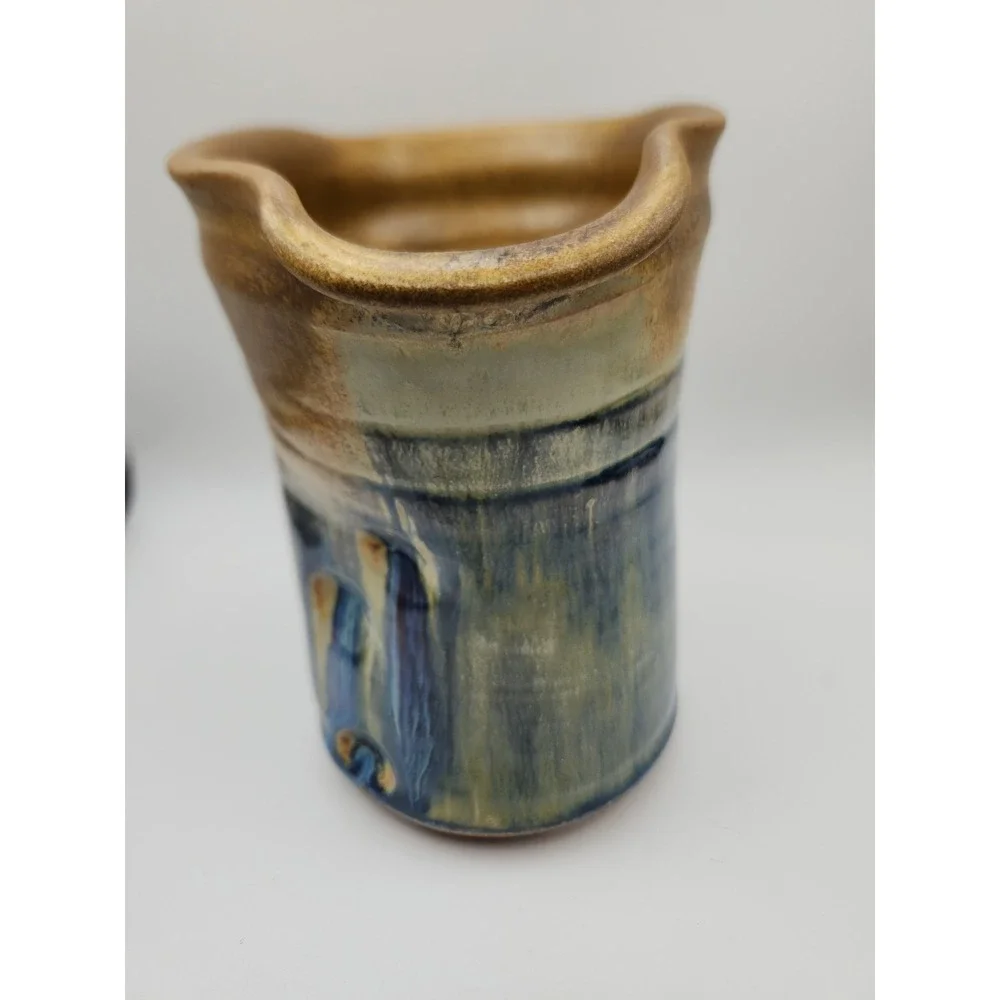 Handmade stoneware pitcher two-tone drip glaze Rustic 5